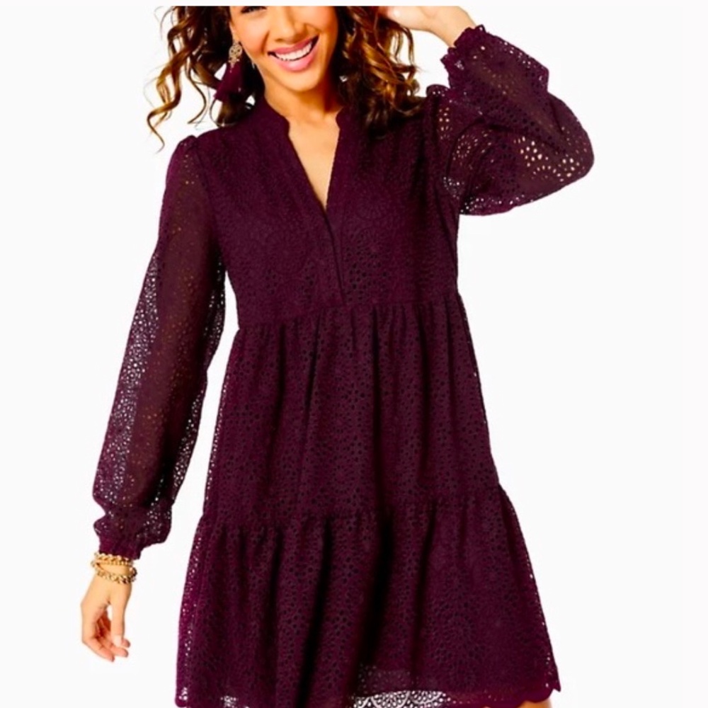 NWOT Lilly Pulitzer Winona Eyelet Swing Dress,  Chiffon Cherry Ganache,  Size XS